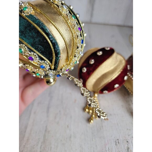 Velvet sequin ball unique ornament Xmas set Golden lace - Picture 5 of 8